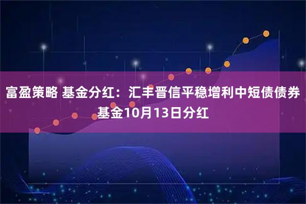 富盈策略 基金分红：汇丰晋信平稳增利中短债债券基金10月13日分红